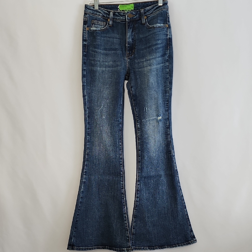 Sandrine Rose X Free People Dark Blue Distressed Flare Jeans Size 28